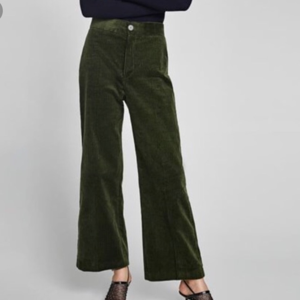 Green Corduroy Zara Cropped Pants